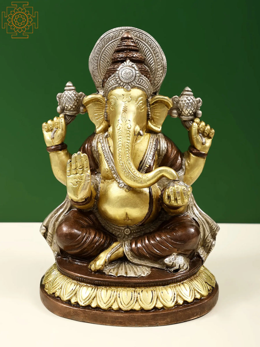 8" Handmade Lord Ganesha Brass Statue for Pooja