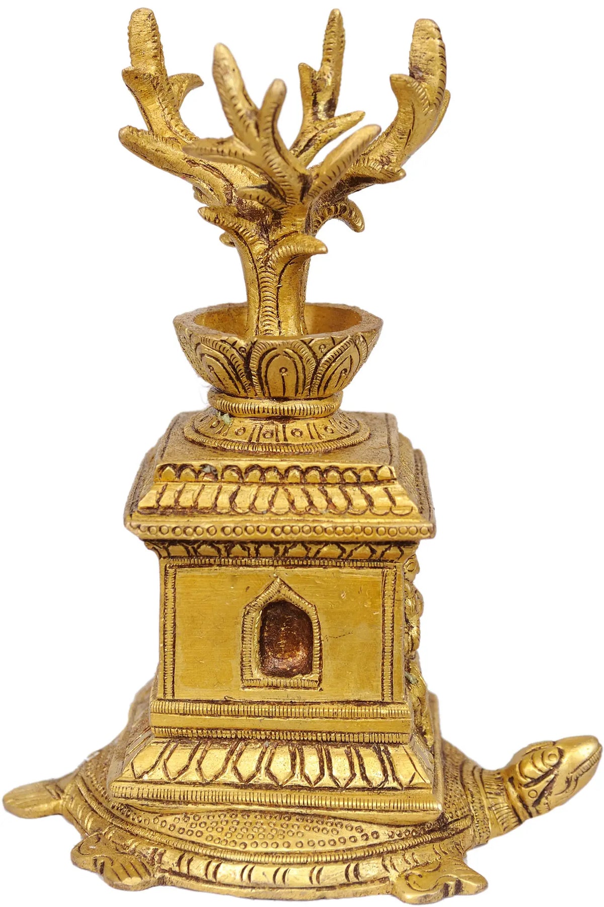 5" Brass Tulsi Plant atop Tortoise | Handmade | Made in India