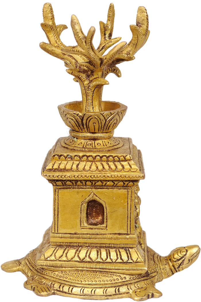 5" Brass Tulsi Plant atop Tortoise | Handmade | Made in India