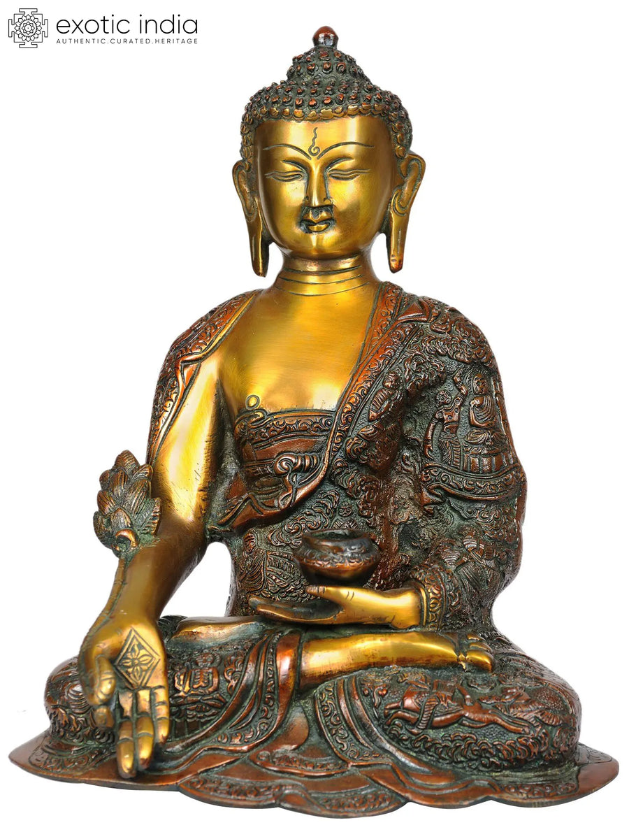 11" Medicine Buddha Brass Statue for Pooja