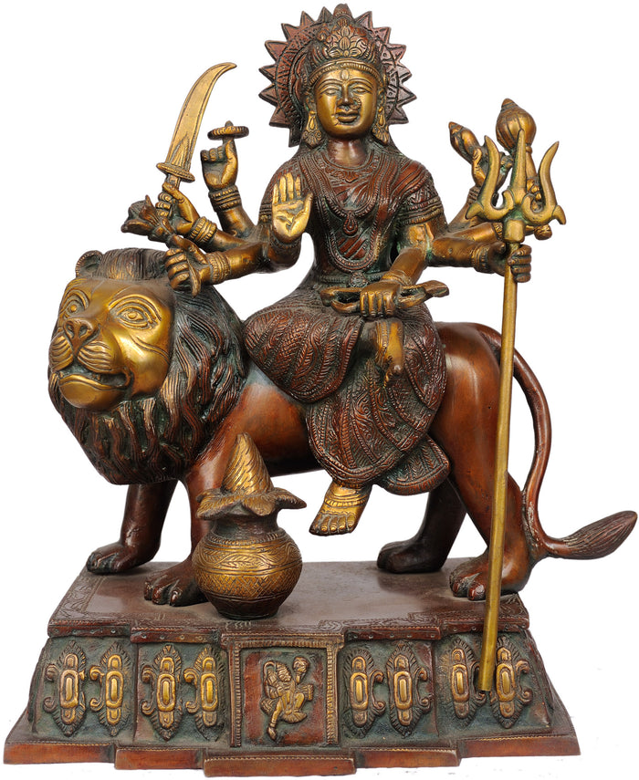 12" Goddess Durga with Hanuman ji In Brass | Handmade | Made In India