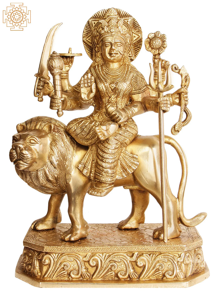 12" Goddess Durga In Brass | Handmade | Made In India