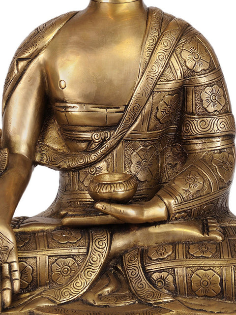 14" Tibetan Buddhist Deity-The Medicine Buddha (Robes Decorated with Lotus Flowers) In Brass