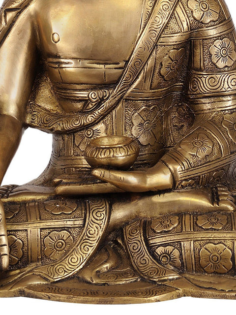 14" Tibetan Buddhist Deity-The Medicine Buddha (Robes Decorated with Lotus Flowers) In Brass