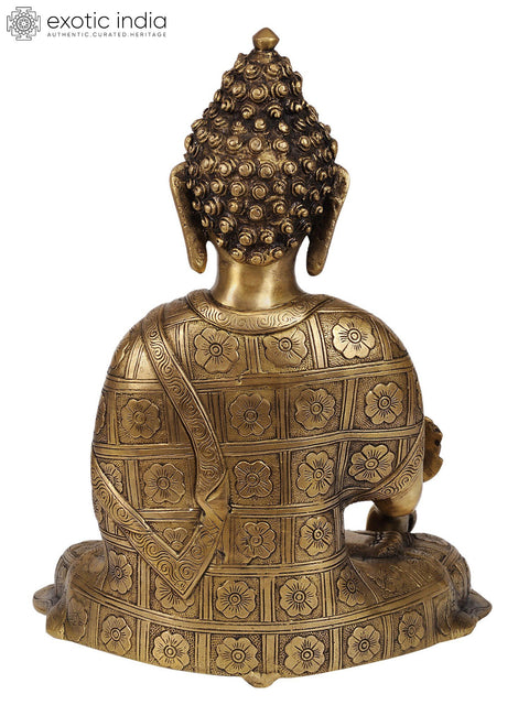 14" Tibetan Buddhist Deity-The Medicine Buddha (Robes Decorated with Lotus Flowers) In Brass
