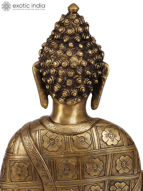 14" Tibetan Buddhist Deity-The Medicine Buddha (Robes Decorated with Lotus Flowers) In Brass