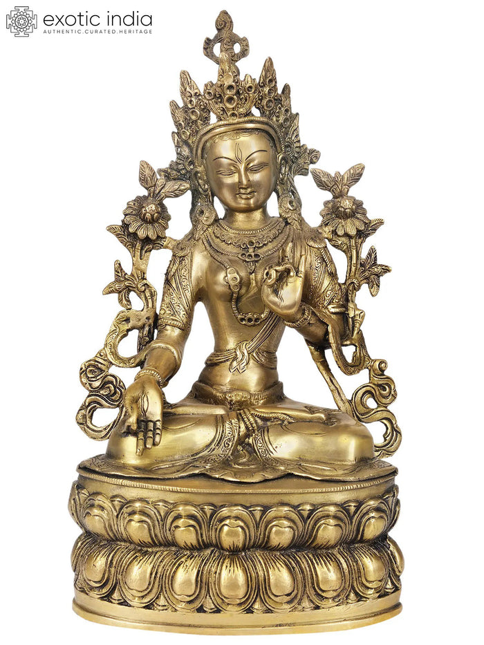 14" Tibetan Buddhist Goddess White Tara Brass Statue | Handmade | Made in India