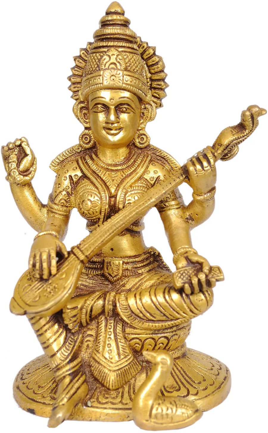 6" Goddess Saraswati Handmade Brass Idol for Home Pooja