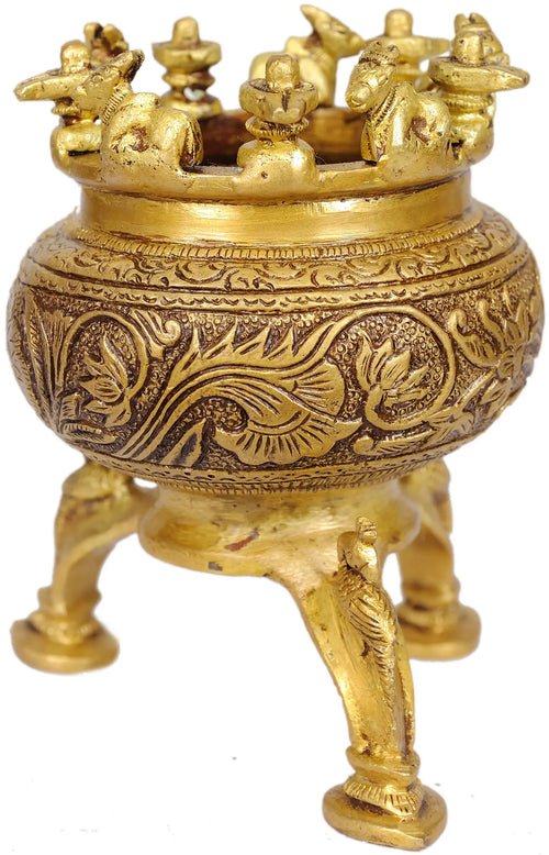 5" Brass Incense Burner with Nandi and Shiva Linga Statue Handmade