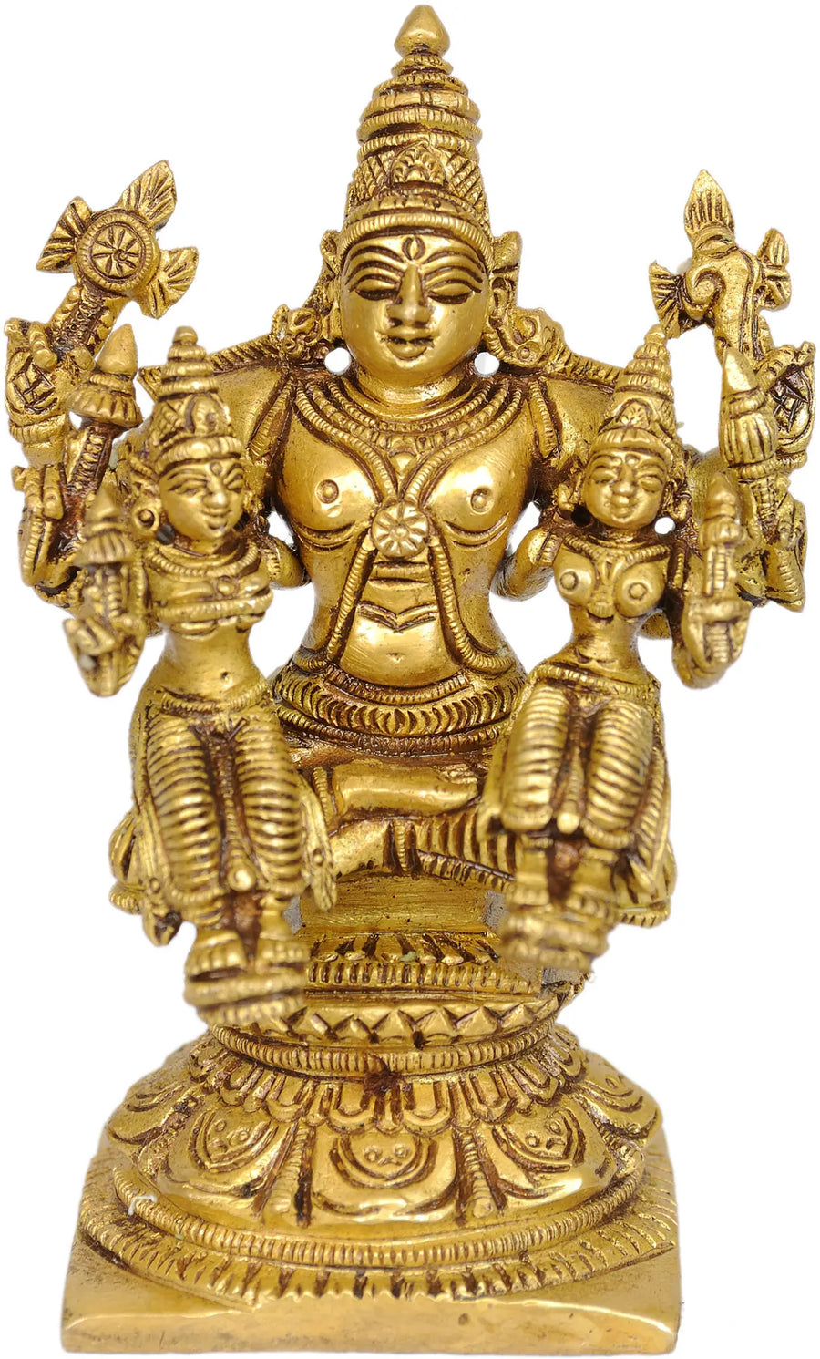Lord Vishnu with Lakshmi and Bhudevi Brass Statue