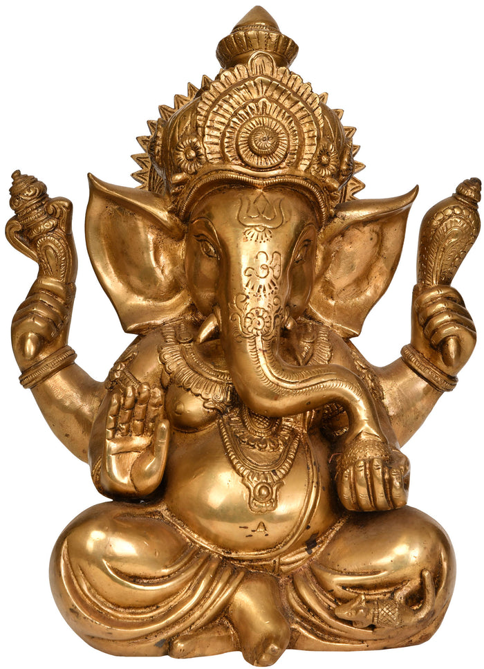 12" Brass Lord Ganesha Statue Ashirvad Mudra Handmade