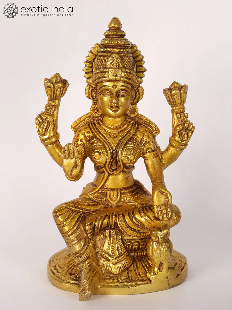Goddess Lakshmi Small Handmade Brass Statue for Pooja