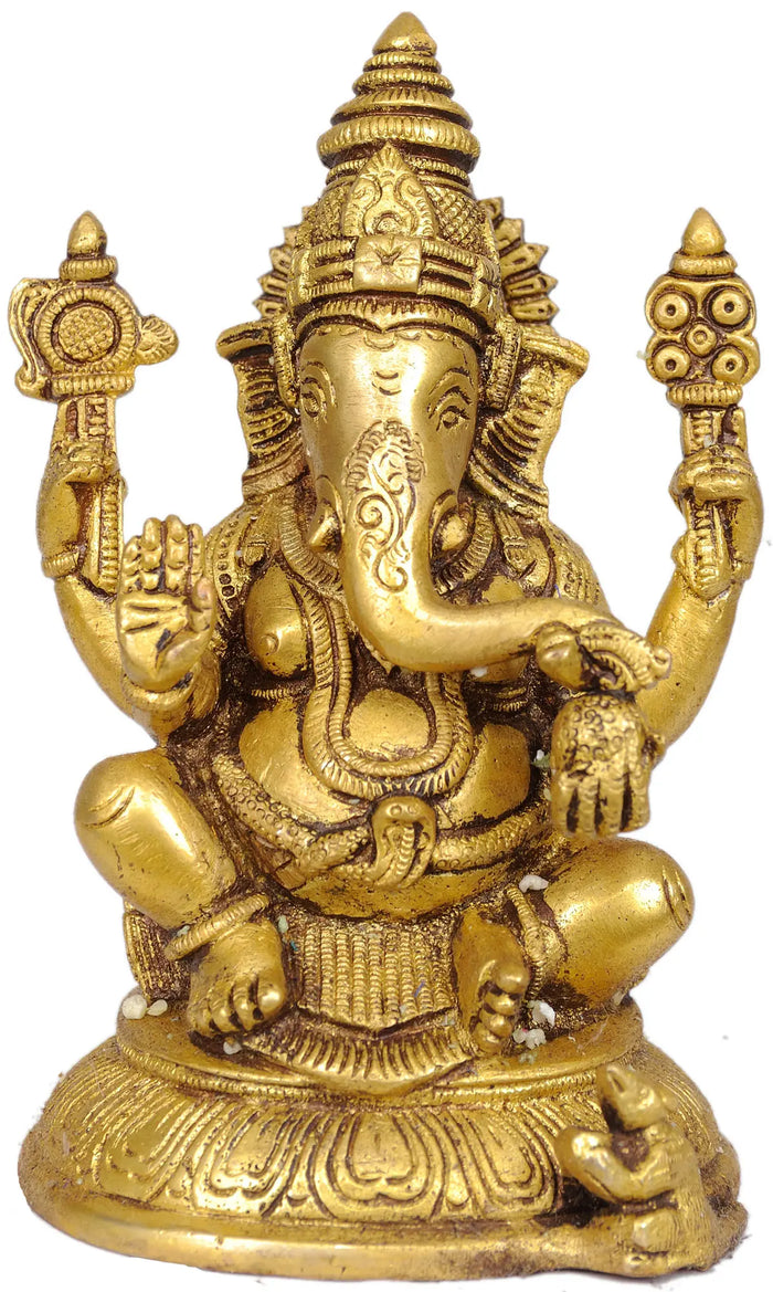 6" Lord Ganesha Sculpture in Brass | Handmade | Made in India
