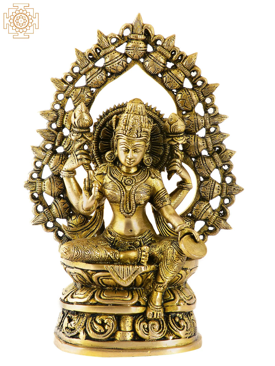 10" Goddess Lakshmi with Purna-Ghatas Brass Statue Handmade