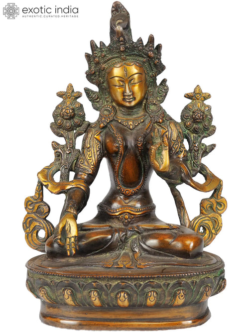 8" White Tara Brass Statue for Pooja Handmade