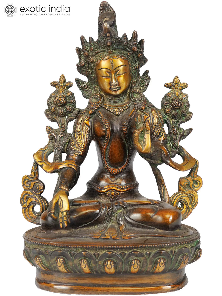8" White Tara Brass Statue for Pooja Handmade