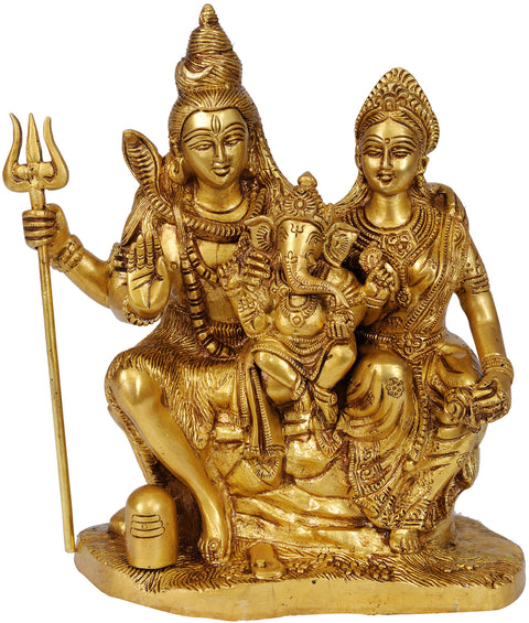 9" Shiva Family Statue in Brass | Handmade | Made in India