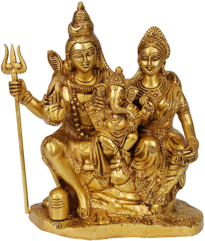 9" Shiva Family Handmade Brass Statue