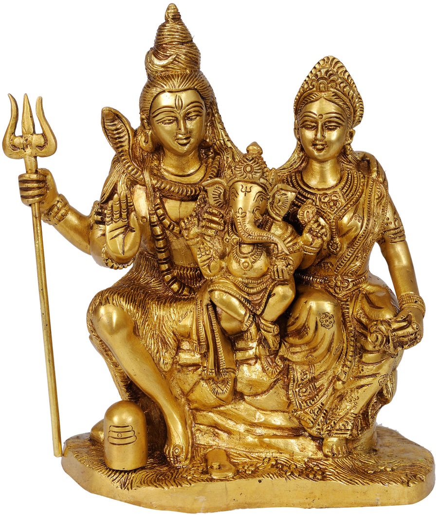 9" Shiva Family Handmade Brass Statue