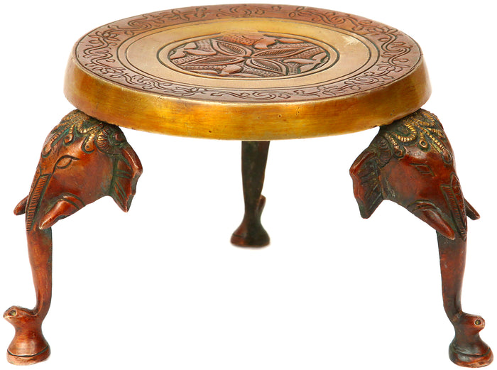 Ritual Chowki with Elephant Legs Brass Pedestal