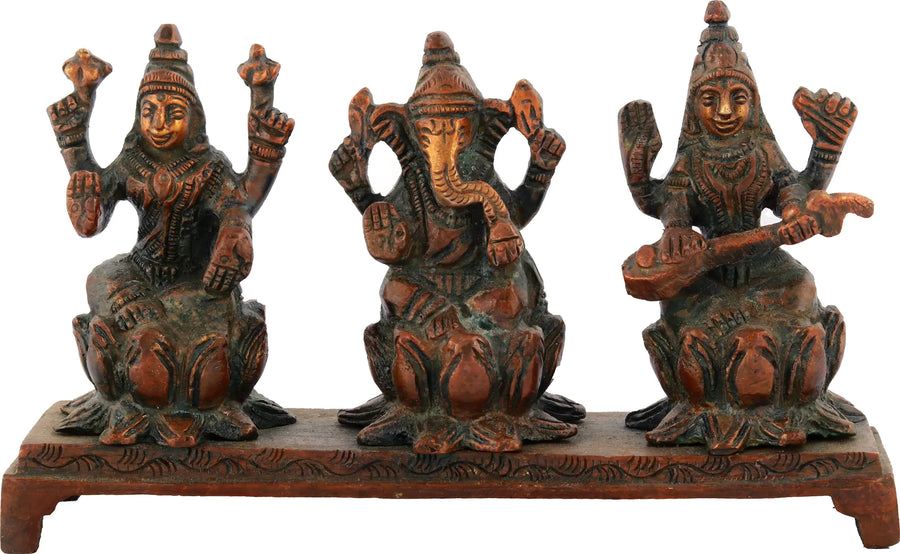 3" Lakshmi Ganesha Saraswati Brass Statues Set for Pooja