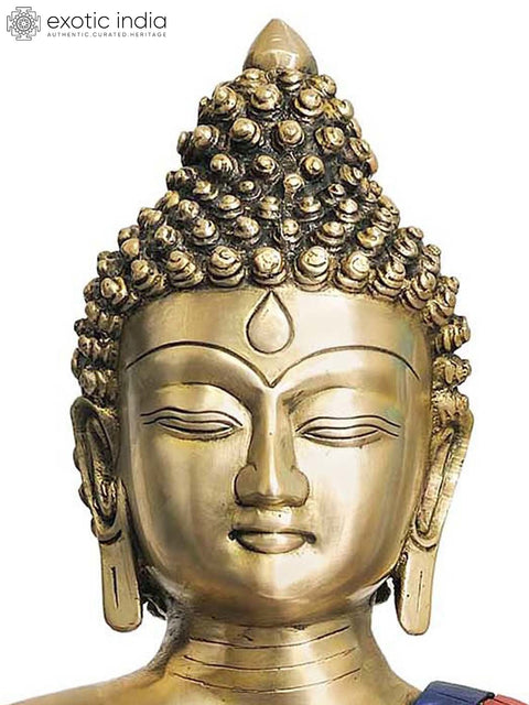 15" Preaching Buddha (with Fine Inlay Work) In Brass | Handmade | Made In India