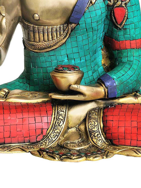 15" Preaching Buddha (with Fine Inlay Work) In Brass | Handmade | Made In India