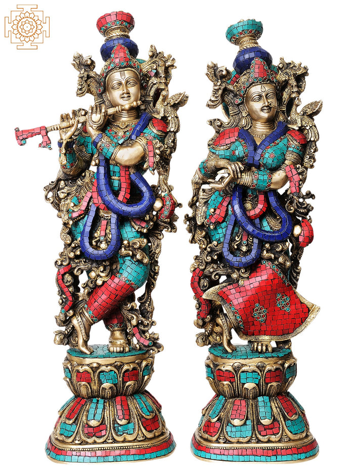 28" Radha Krishna Handmade Brass Statue with Superfine Workmanship
