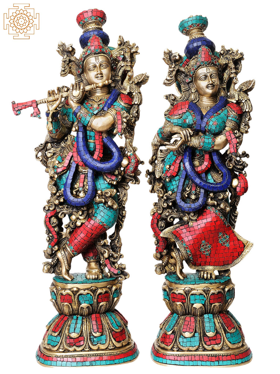 28" Radha Krishna Handmade Brass Statue with Superfine Workmanship