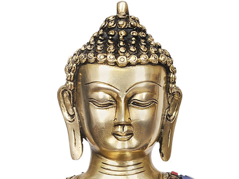 12" (Tibetan Buddhist Deity) Lapis Lazuli Healing Buddha In Brass | Handmade | Made In India