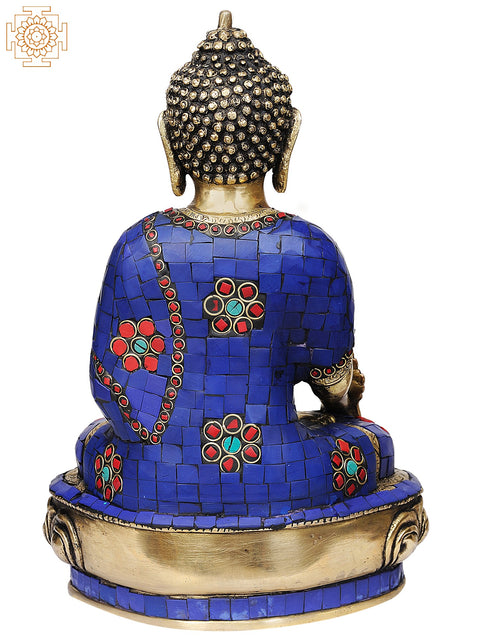 12" (Tibetan Buddhist Deity) Lapis Lazuli Healing Buddha In Brass | Handmade | Made In India