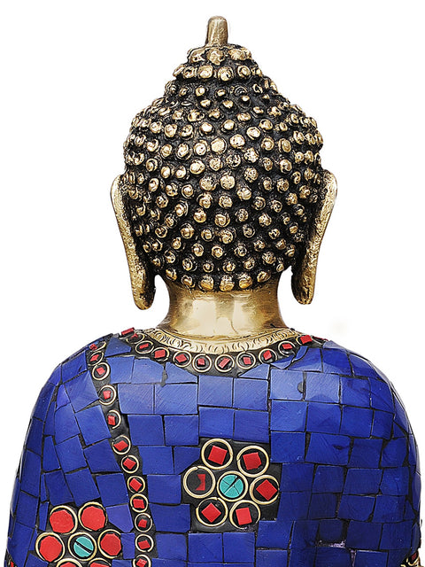 12" (Tibetan Buddhist Deity) Lapis Lazuli Healing Buddha In Brass | Handmade | Made In India