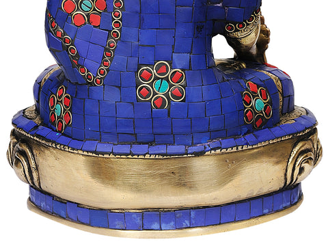 12" (Tibetan Buddhist Deity) Lapis Lazuli Healing Buddha In Brass | Handmade | Made In India