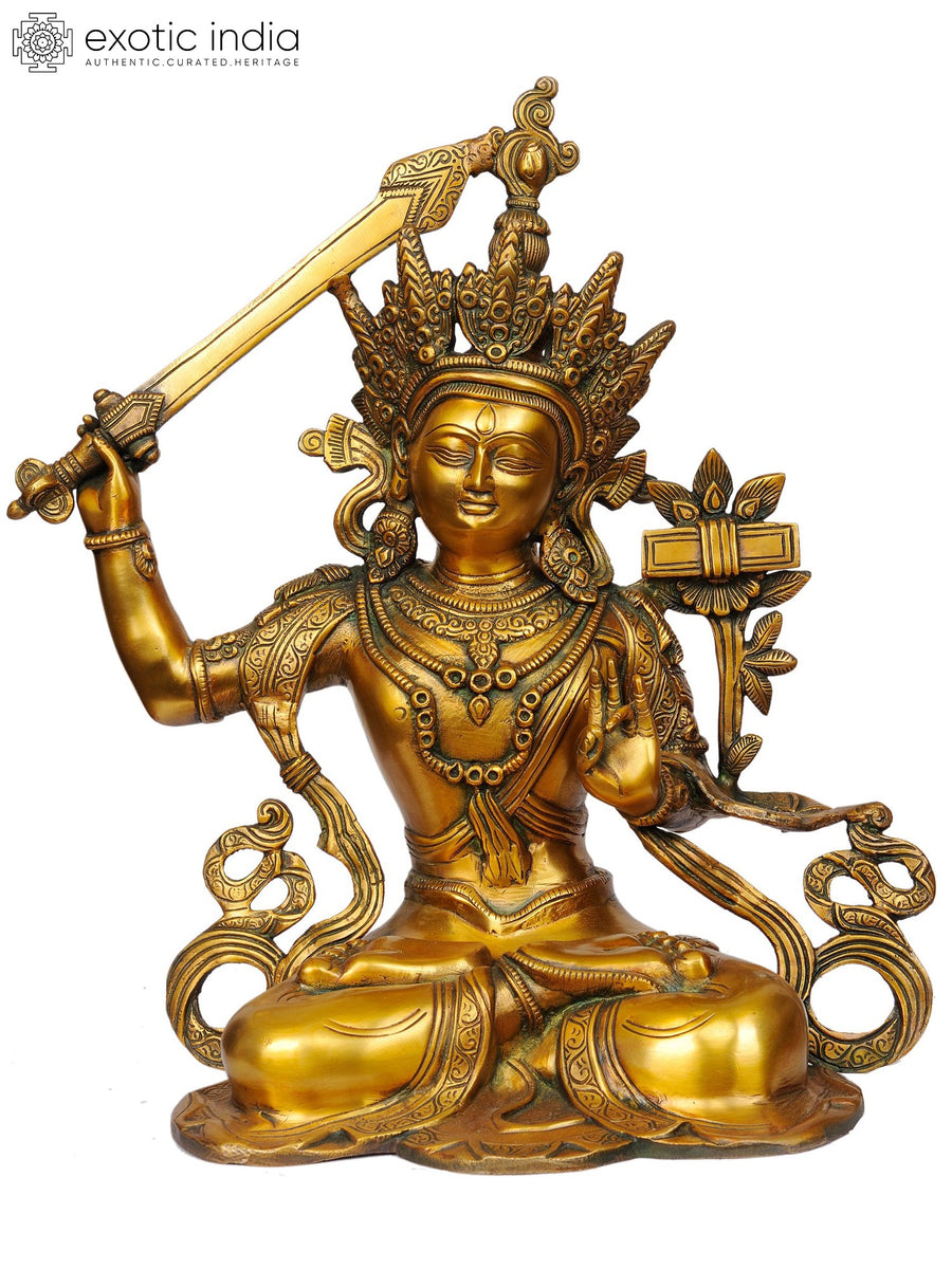16" Handmade Manjushri Bodhisattva Brass Statue Tibetan Buddhist Deity
