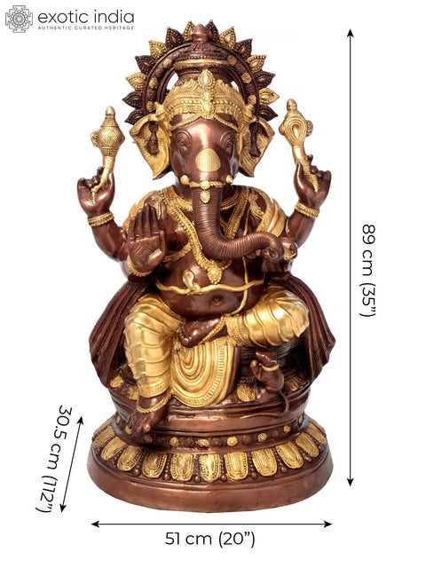 36" Large Lord Ganesha Brass Statue | Handmade Home Temple Idol