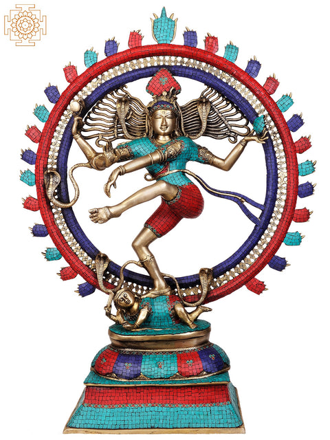 41" Nataraja (Large Statue with Superfine Inlay Work) In Brass | Handmade | Made In India