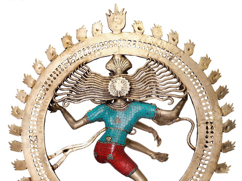 41" Nataraja (Large Statue with Superfine Inlay Work) In Brass | Handmade | Made In India