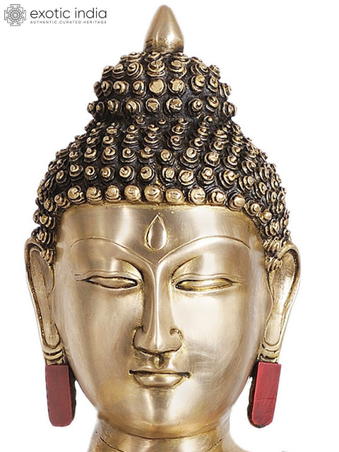 24" Lord Buddha in Bhumisparsha Mudra (In Silver Hue with Inlay Work) In Brass | Handmade | Made In India