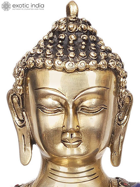 12" Lord Buddha Interpreting His Dharma Wearing Blue Inlay Robes In Brass | Handmade | Made In India