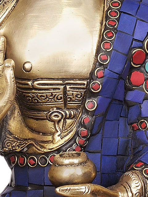 12" Lord Buddha Interpreting His Dharma Wearing Blue Inlay Robes In Brass | Handmade | Made In India