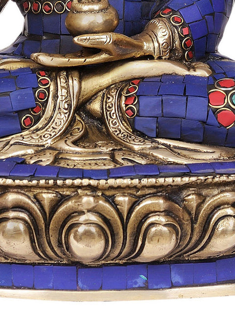 12" Lord Buddha Interpreting His Dharma Wearing Blue Inlay Robes In Brass | Handmade | Made In India