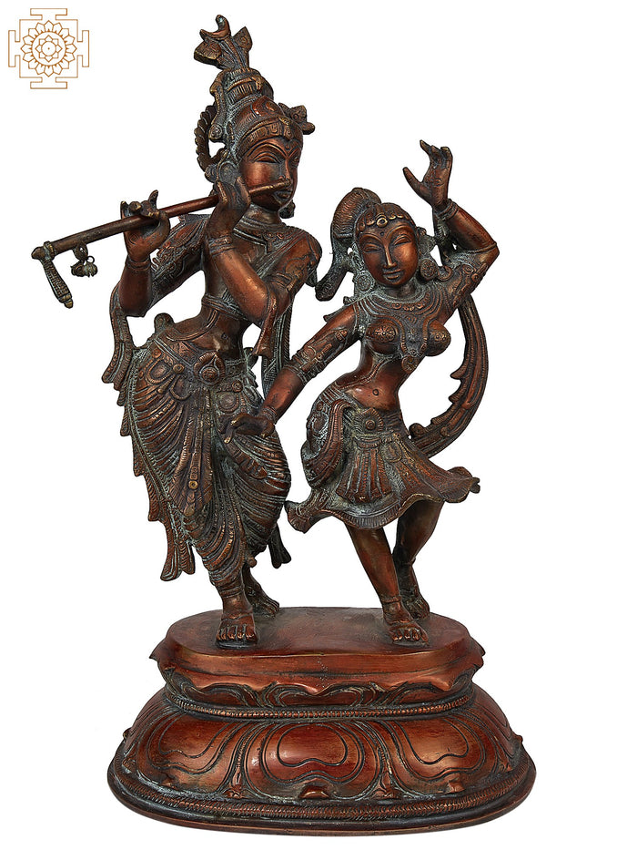 16" Dancing Radha Krishna Brass Statue for Pooja