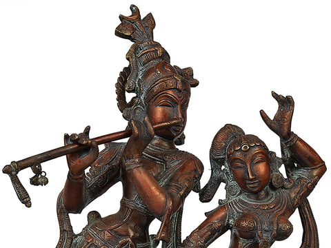 16" Dancing Radha Krishna Brass Statue | Spiritual Home Decor