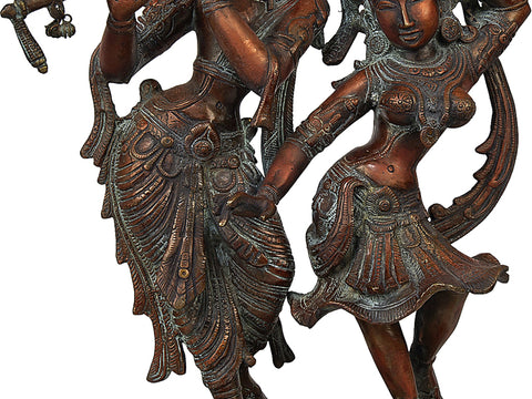 16" Dancing Radha Krishna Brass Statue | Spiritual Home Decor