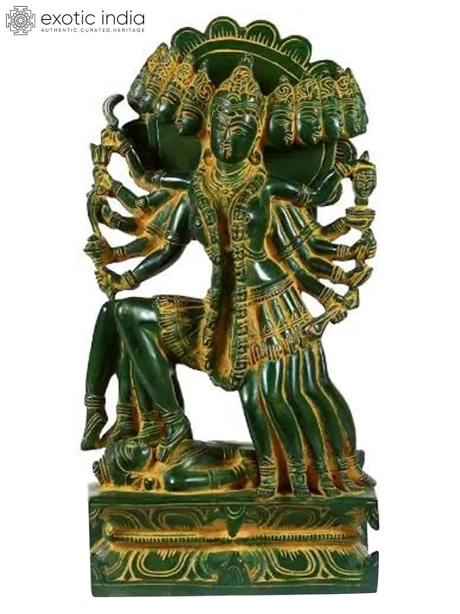 15" Handmade Ten-Faced Mahakali Brass Statue for Pooja