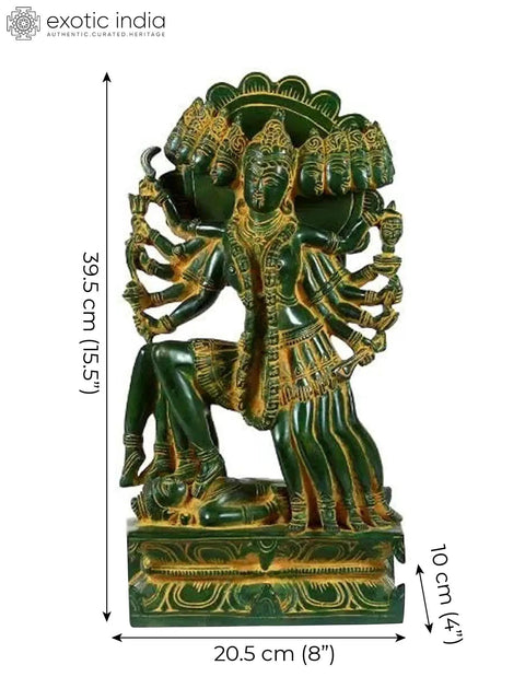 15" Ten-Faced Mahakali Brass Sculpture | Handmade | Made in India
