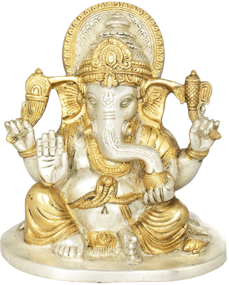6" Handmade Lord Ganesha Brass Sculpture for Pooja