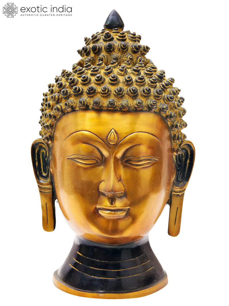 15" Lord Buddha Head Brass Statue Handmade Home Decor