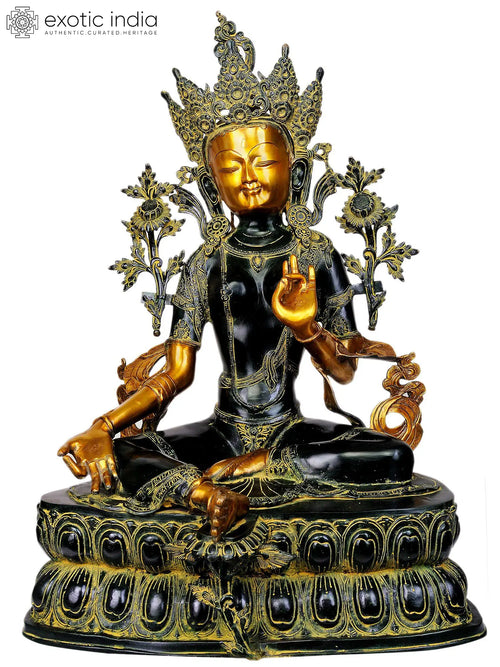 34" Large Green Tara Brass Statue Handmade Buddhist Goddess