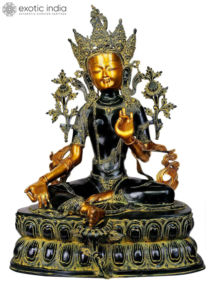 34" Large Size Tibetan Buddhist Goddess Green Tara In Brass | Handmade | Made In India
